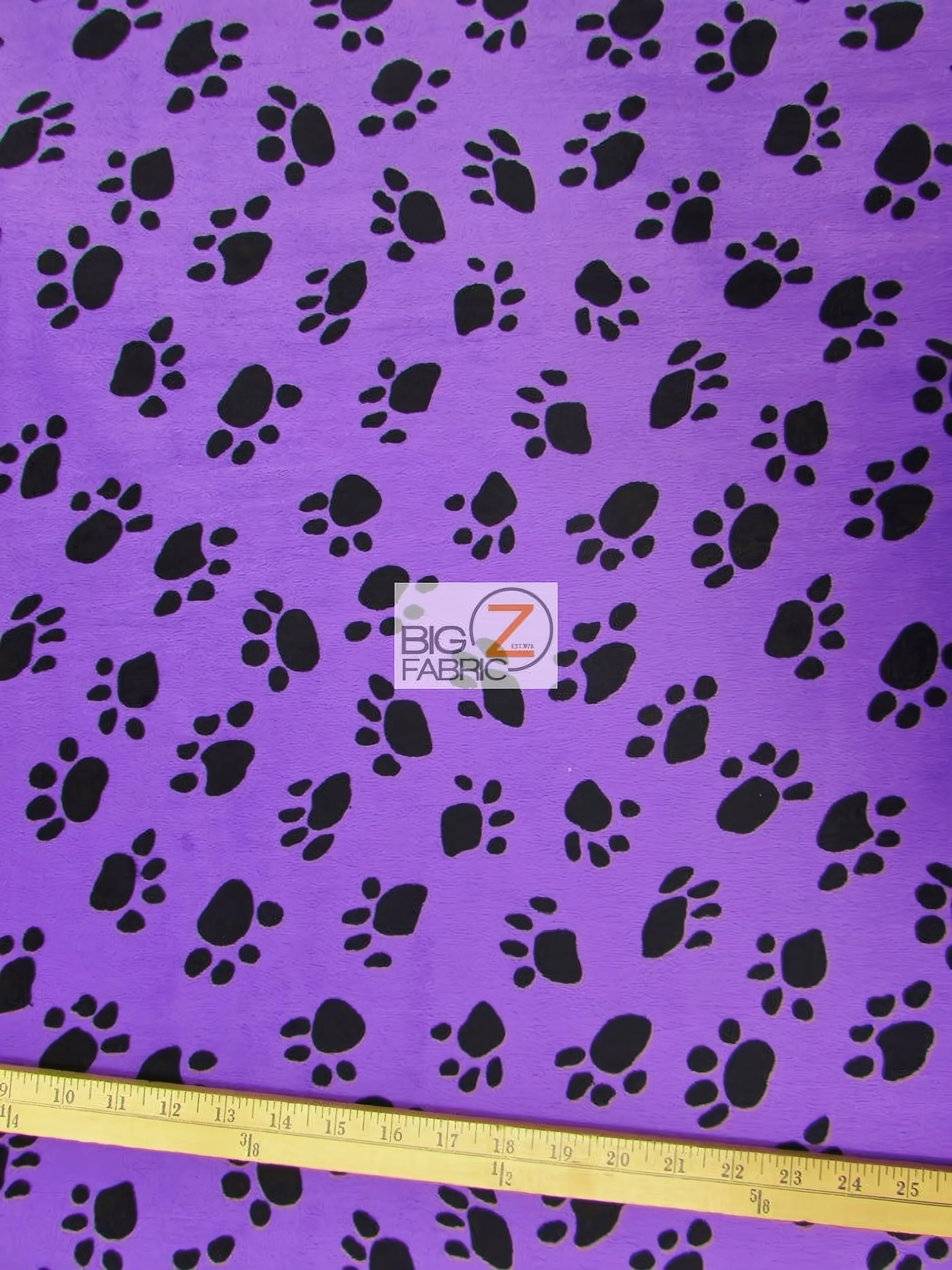 Purple/Black Velboa Animal Paw Short Pile Fabric / By The Roll - 25 Yards