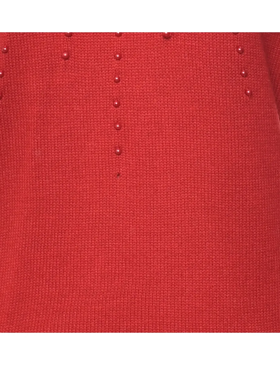 Red Beaded Jumper - S