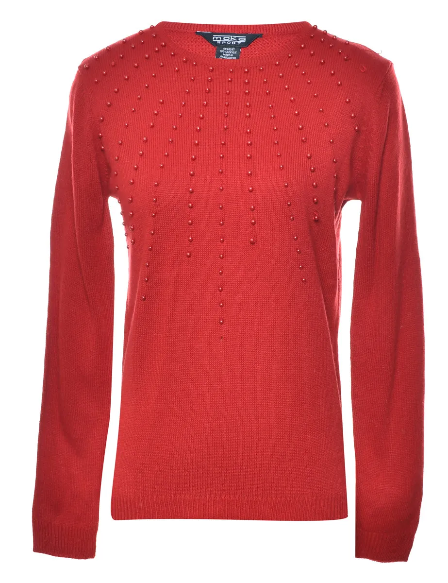 Red Beaded Jumper - S