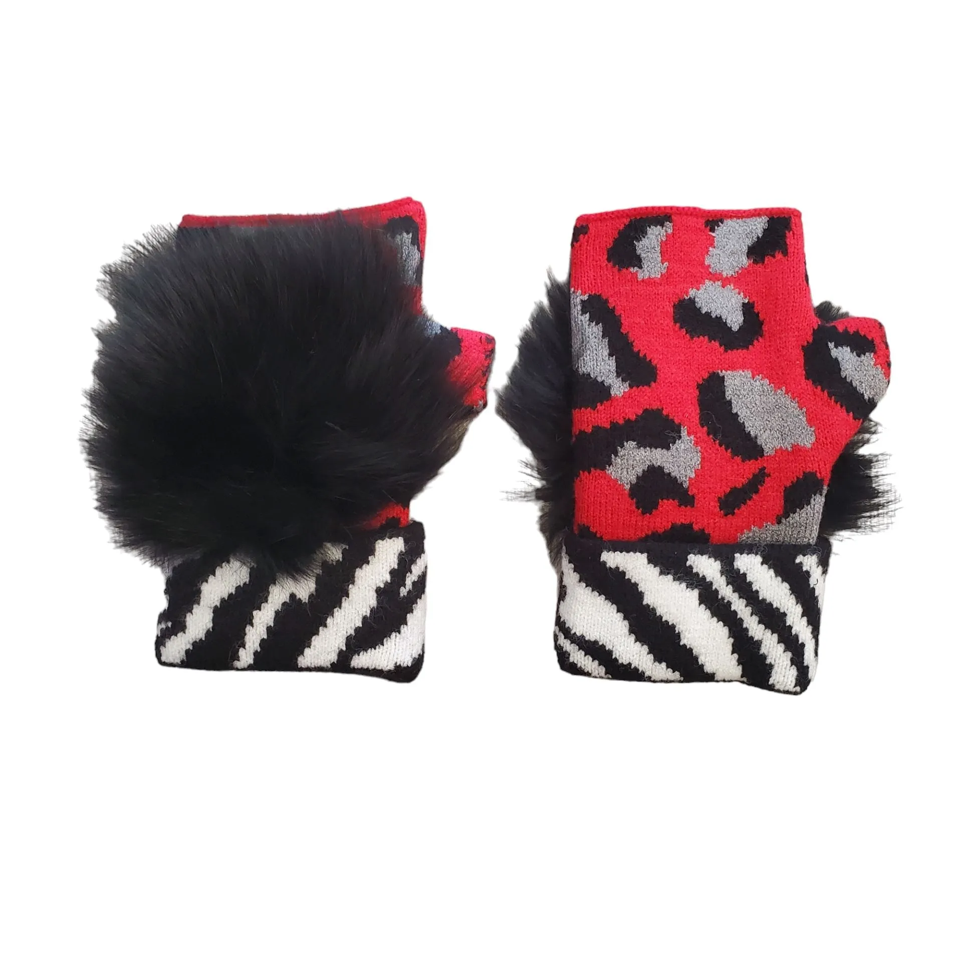 RED LEOPARD PRINT FINGERLESS GLOVES