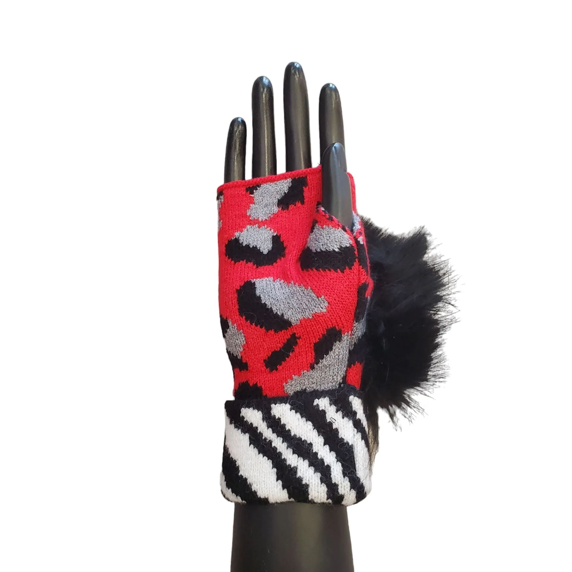 RED LEOPARD PRINT FINGERLESS GLOVES