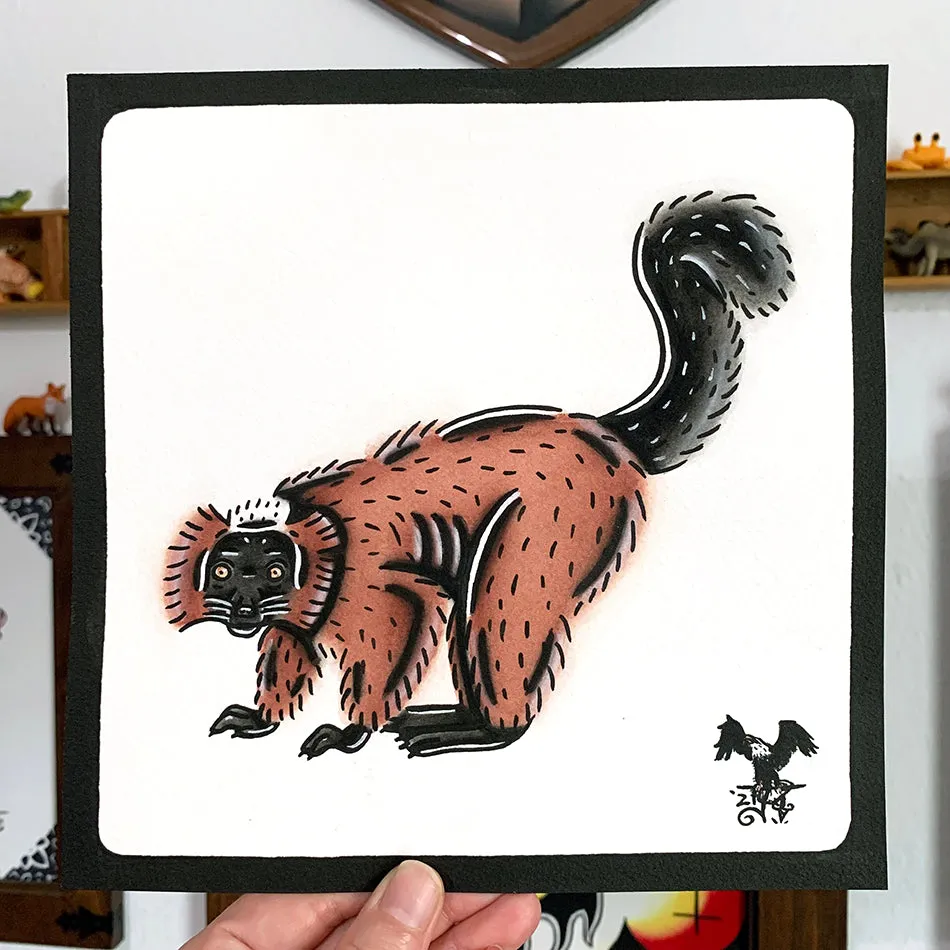 Red Ruffed Lemur Original Painting