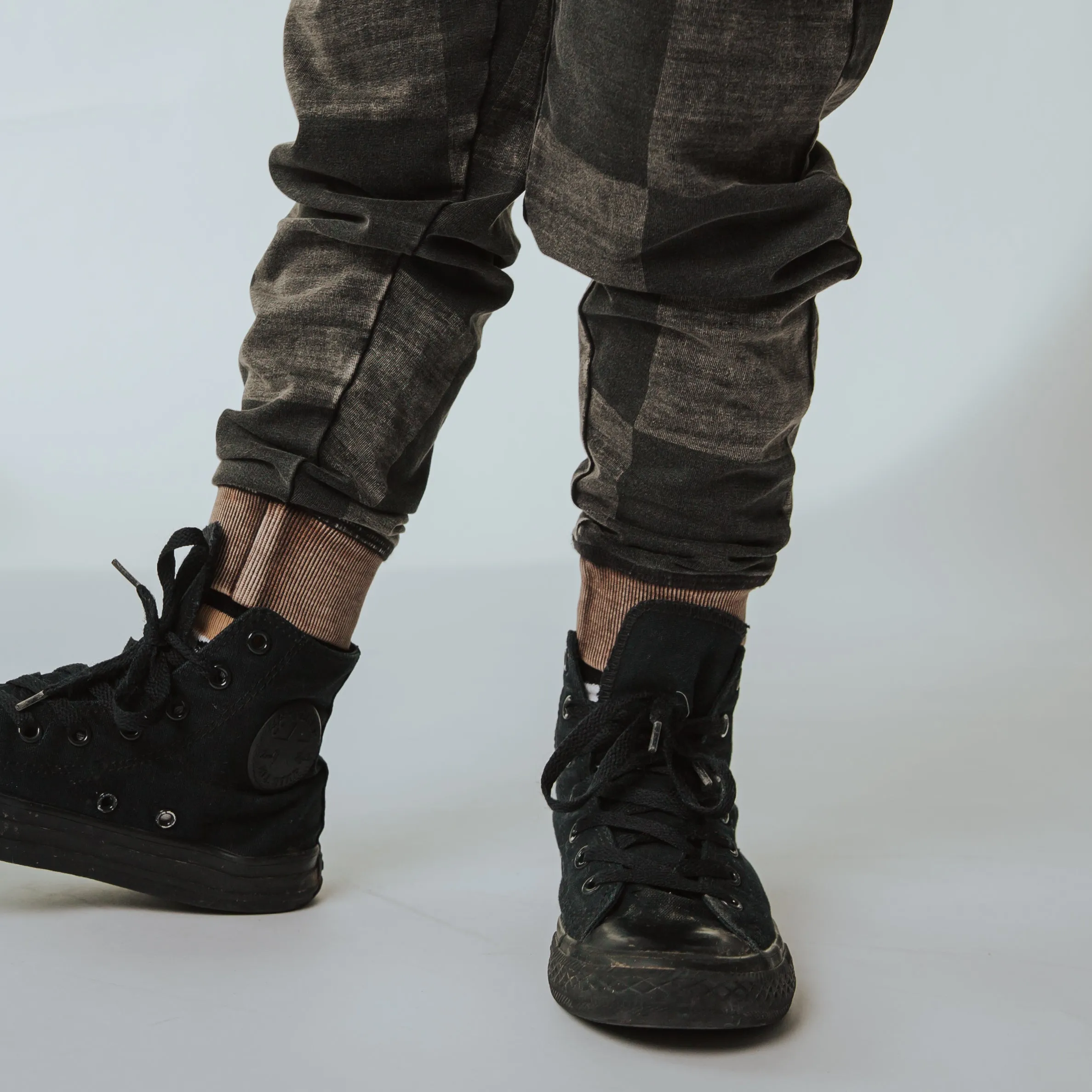 Relaxed Fit Joggers - Washed Black Denim Check