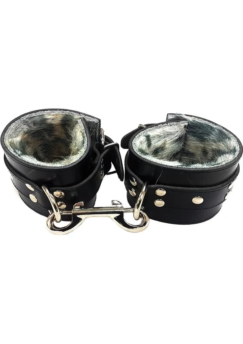 Rouge Leather Wrist Cuffs with Faux Fur Lining