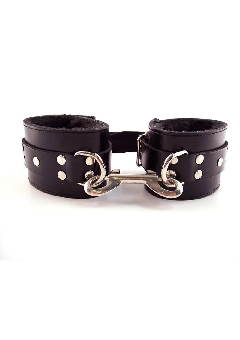 Rouge Leather Wrist Cuffs with Faux Fur Lining