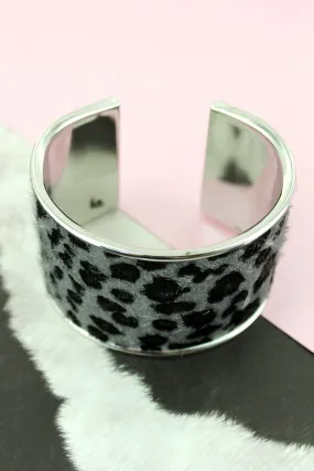 SALE! Gray Leopard and Silvertone Cuff Bracelet