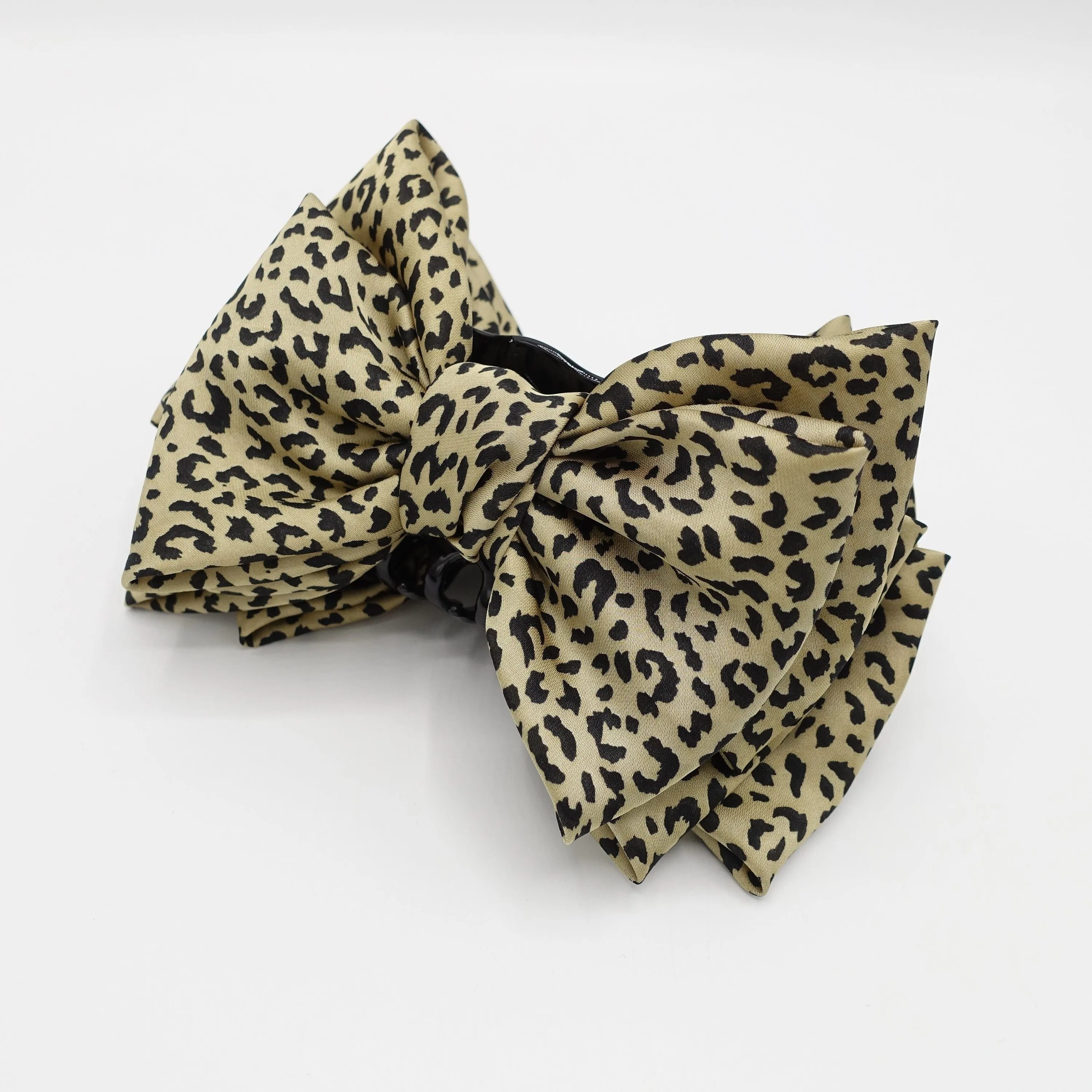 satin bow hair claw leopard hair clamp for women