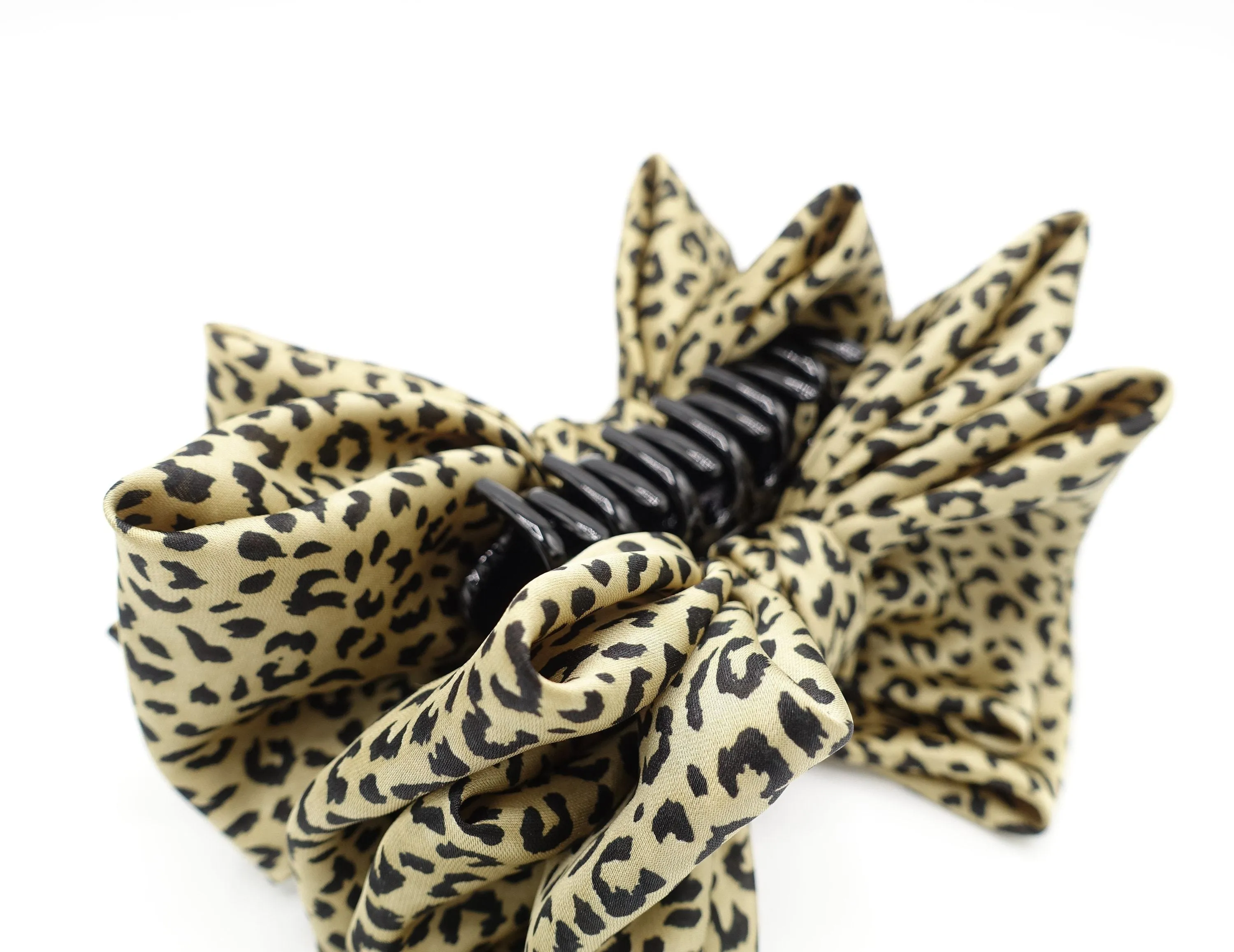 satin bow hair claw leopard hair clamp for women