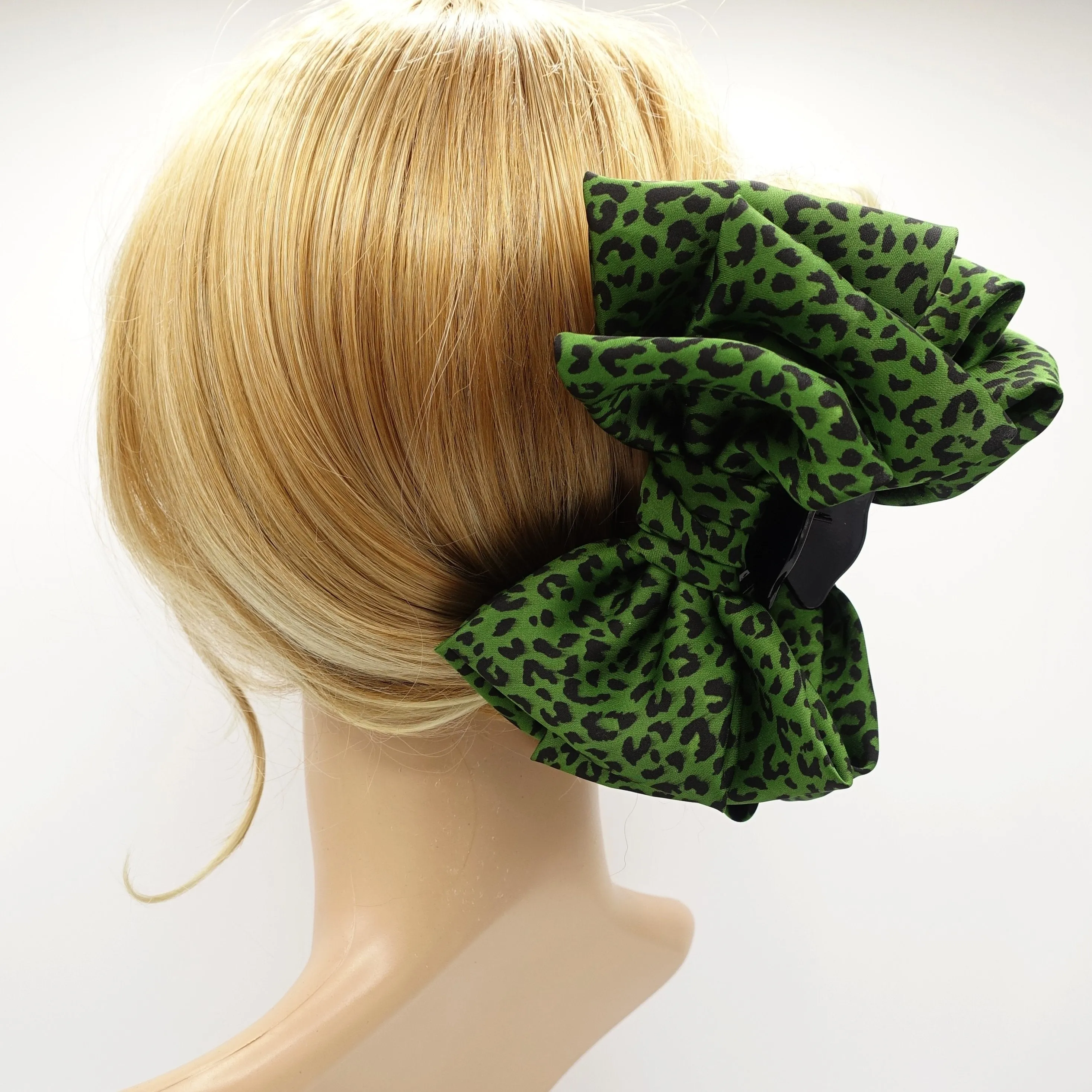 satin bow hair claw leopard hair clamp for women