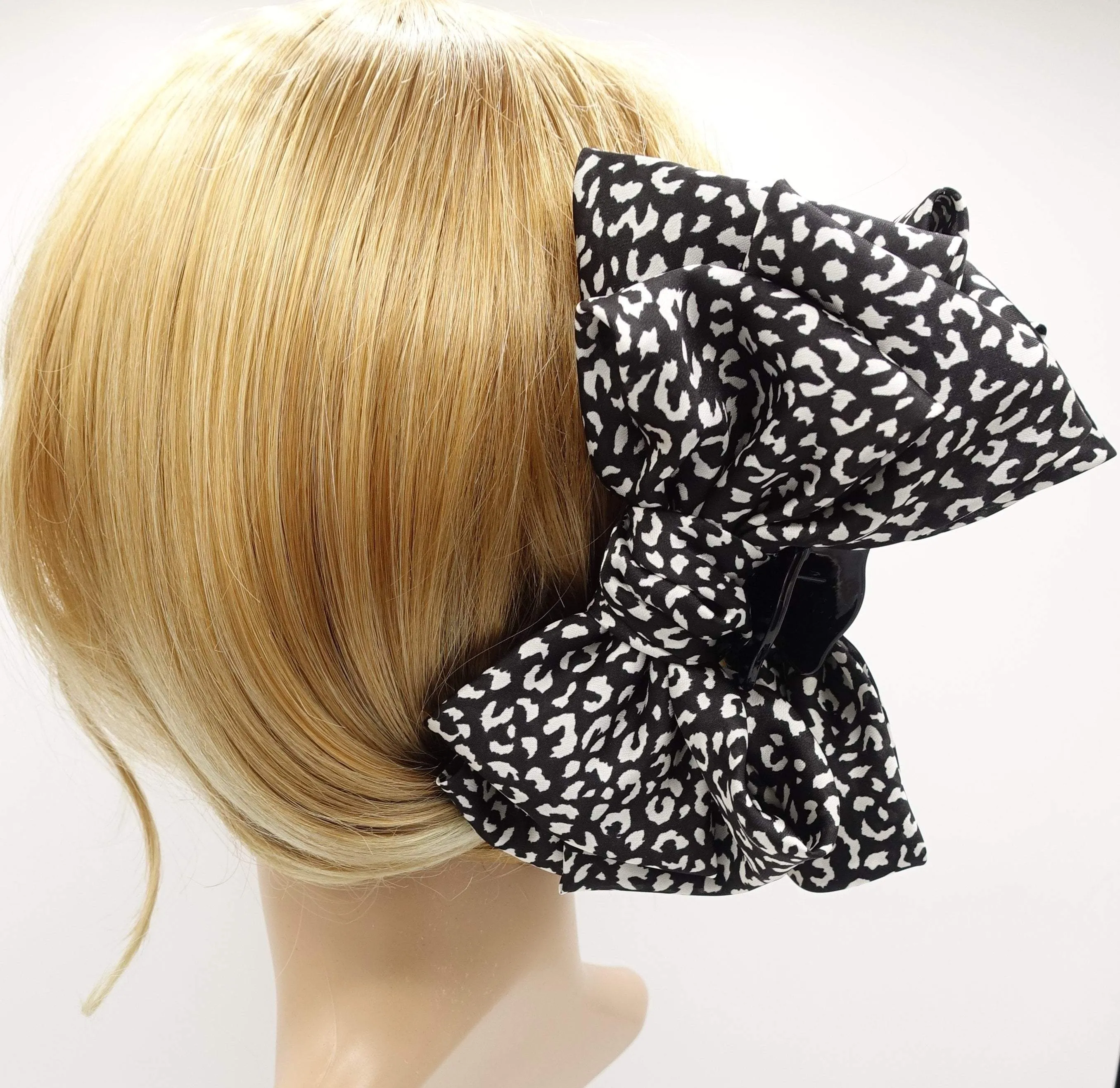 satin bow hair claw leopard hair clamp for women