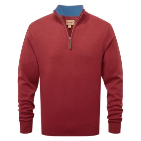 Schoffel Mens Cotton Cashmere 1/4 Zip Jumper - Chilli