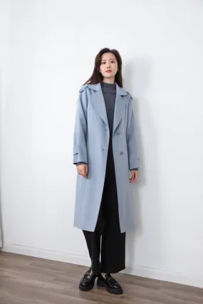 Shadow Blue Single-Breasted Wool Overcoats