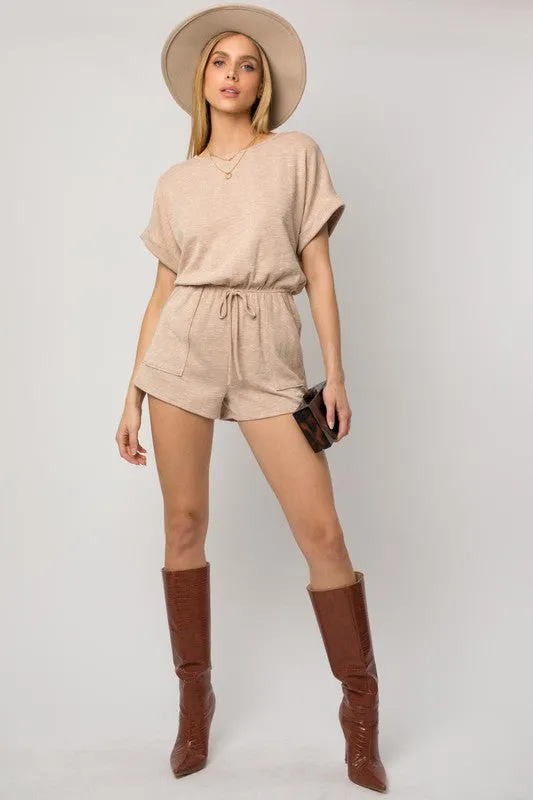 SHORT ROLL-UP SLEEVE ELASTIC WAIST ROMPER • More Colors