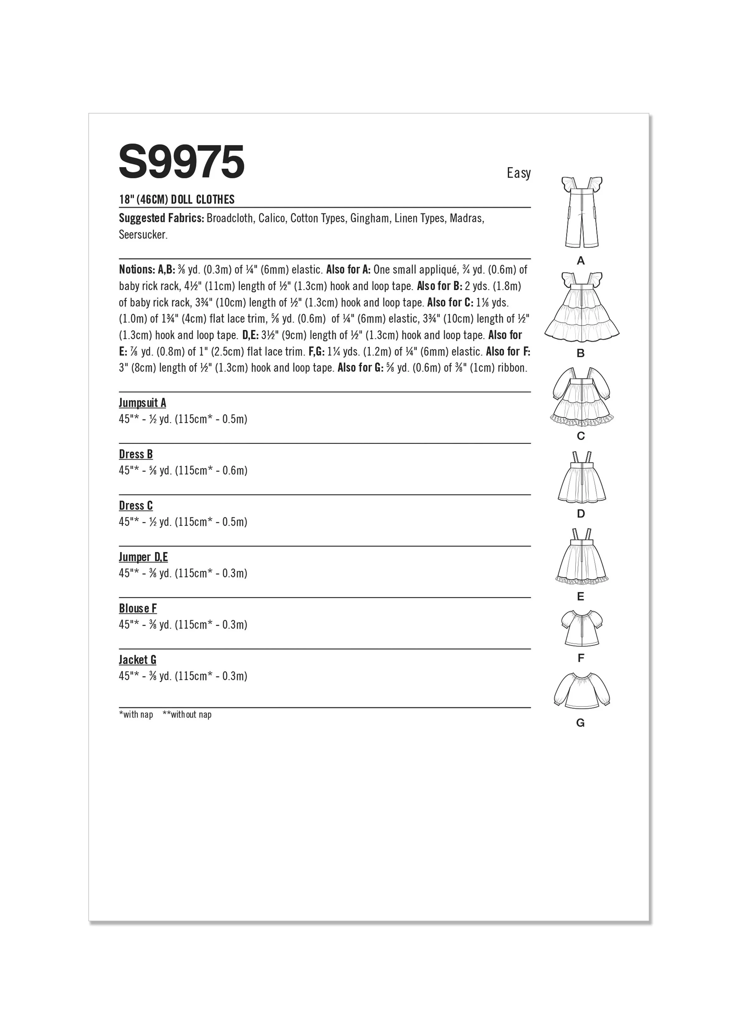 Simplicity Sewing Pattern 9975 18" Doll Clothes by Elaine Heigl Designs