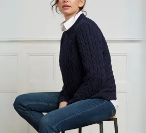 Skovhuus - Cotton Cable Knit Sweater in Navy