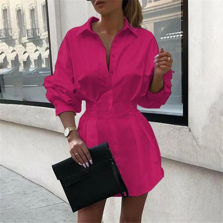 Solid color waist button ladies shirt