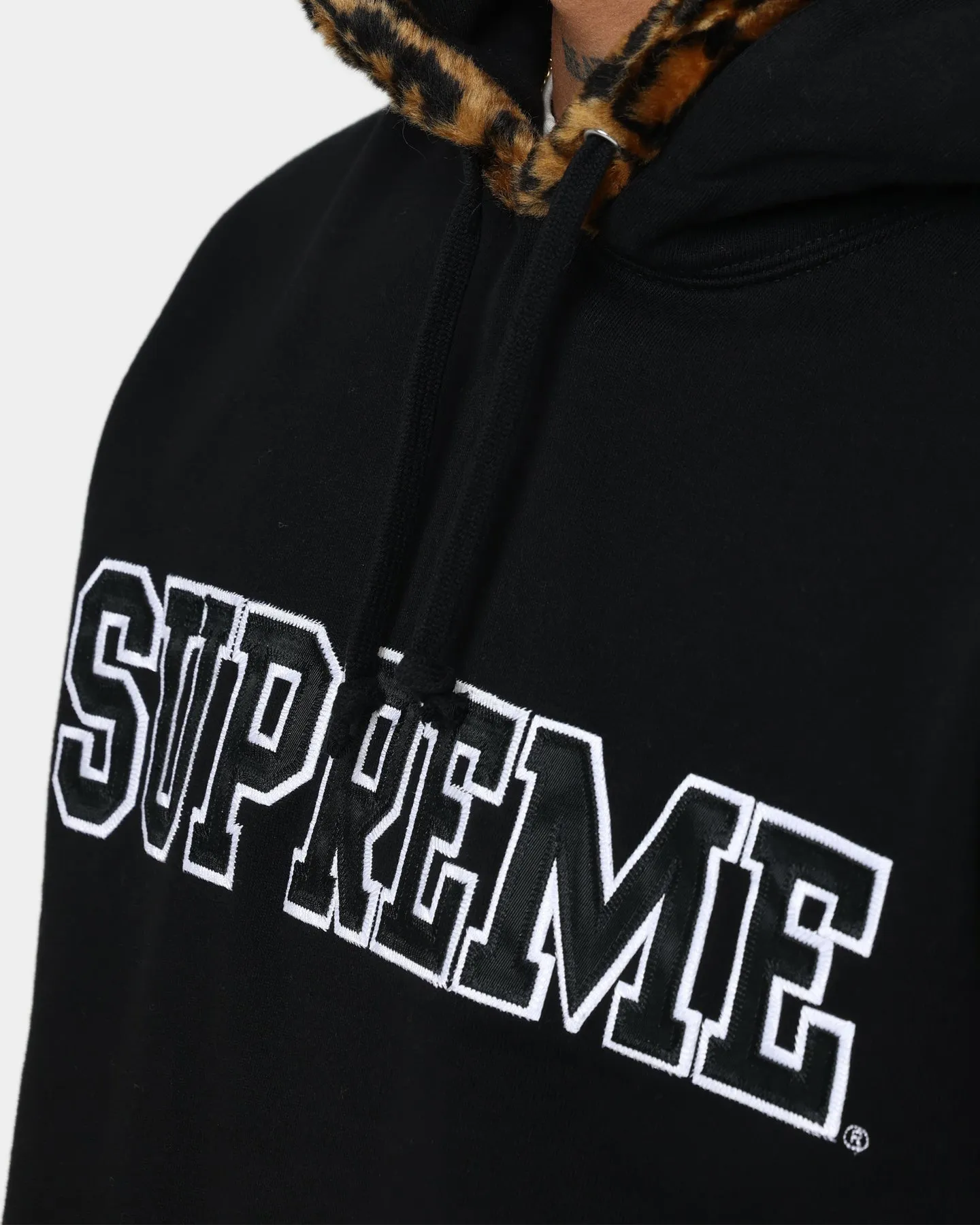 Supreme Leopard Trim Hooded Sweatshirt Black