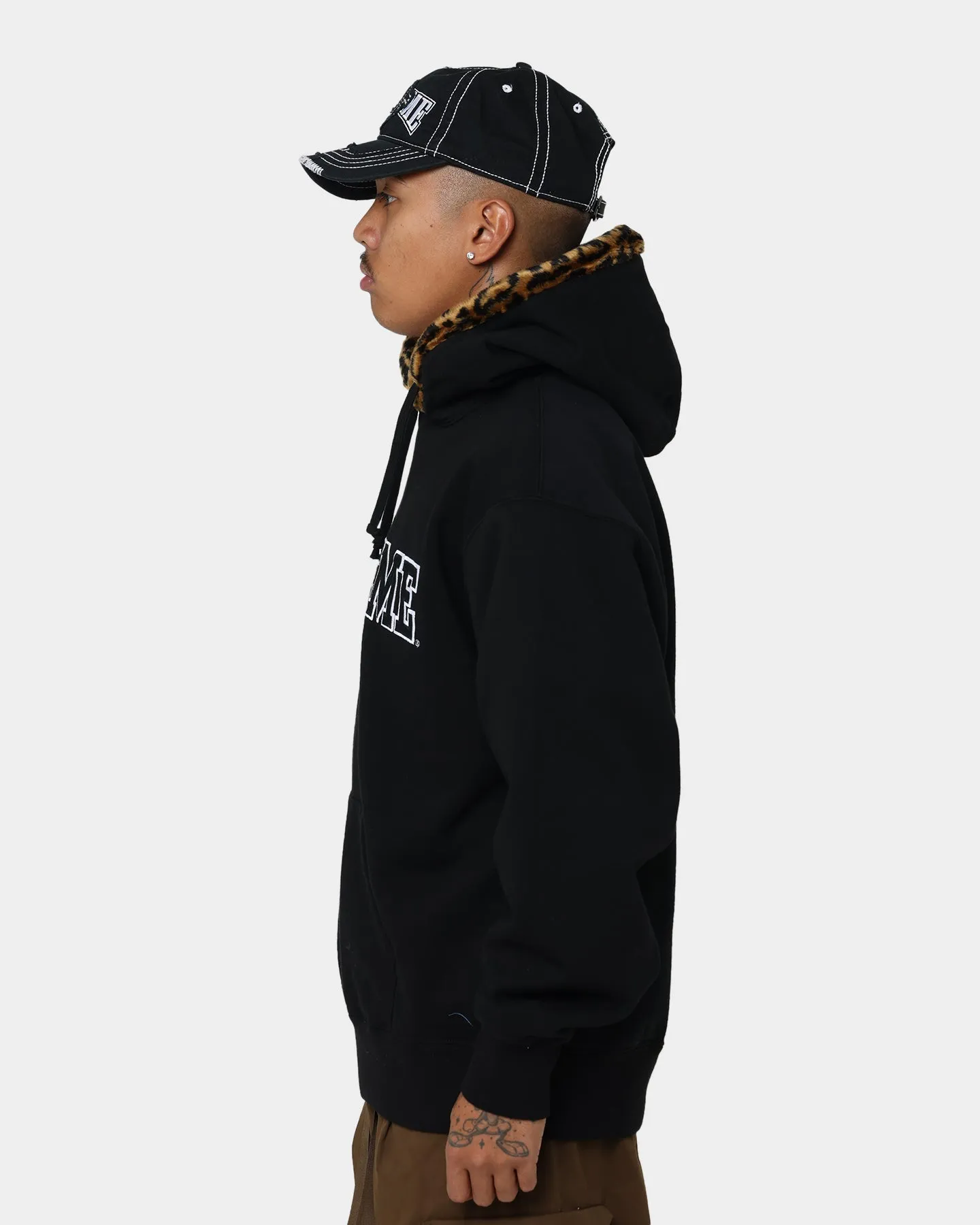 Supreme Leopard Trim Hooded Sweatshirt Black