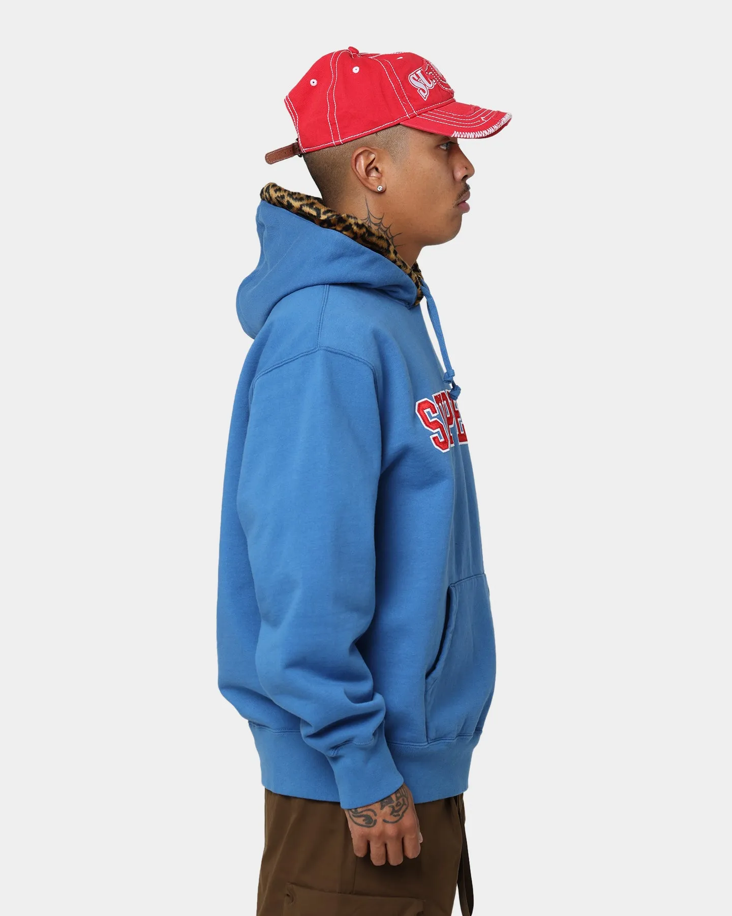 Supreme Leopard Trim Hooded Sweatshirt Blue