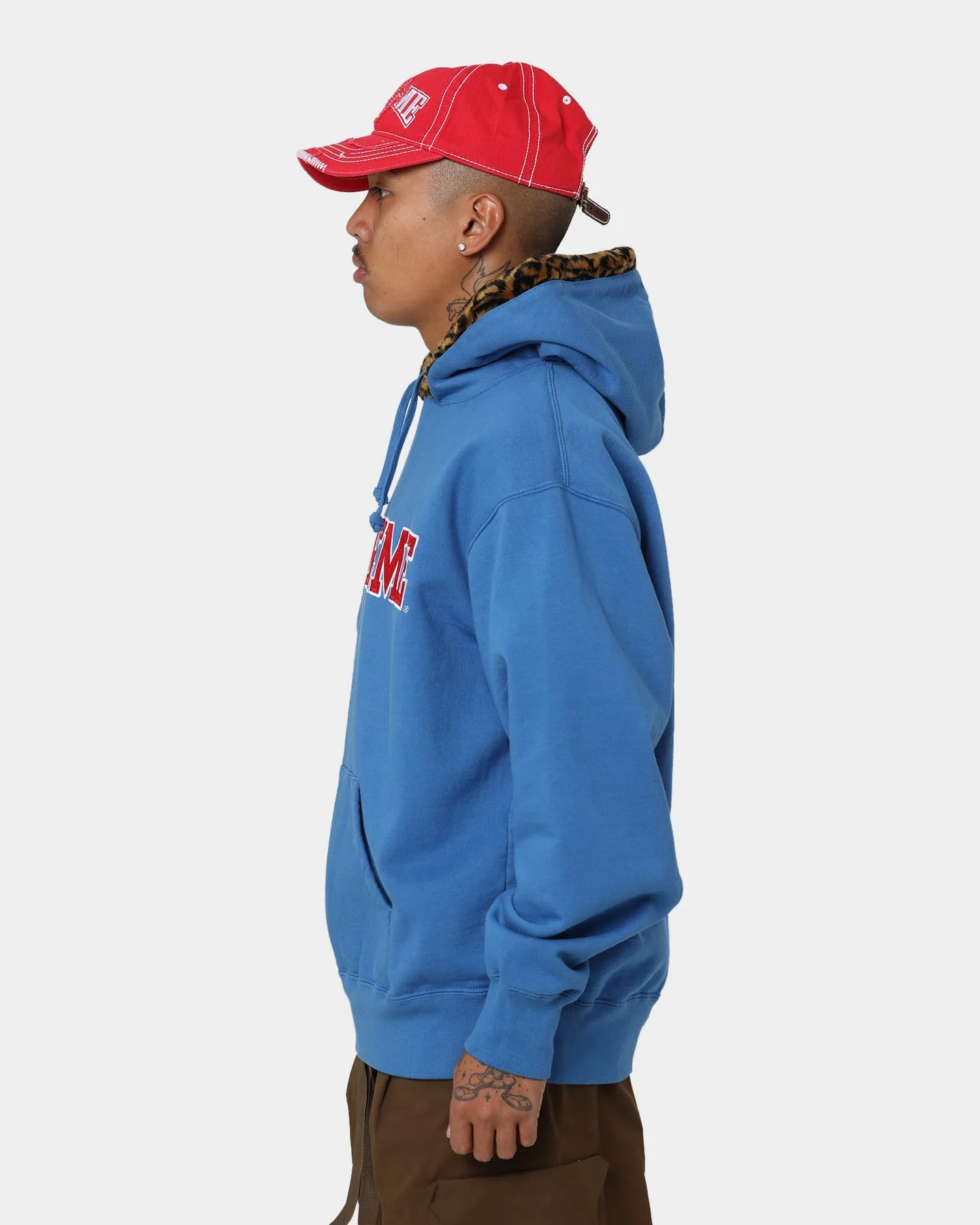 Supreme Leopard Trim Hooded Sweatshirt Blue