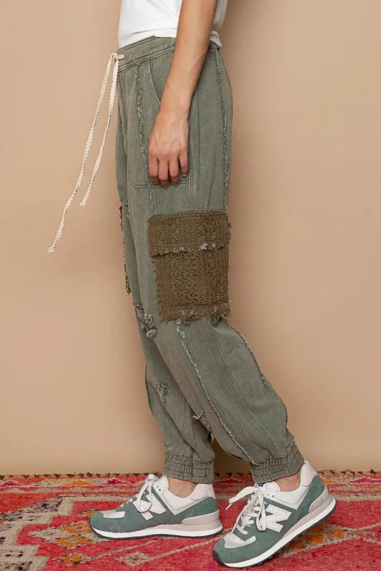 Tie waistband cargo pockets denim jogger