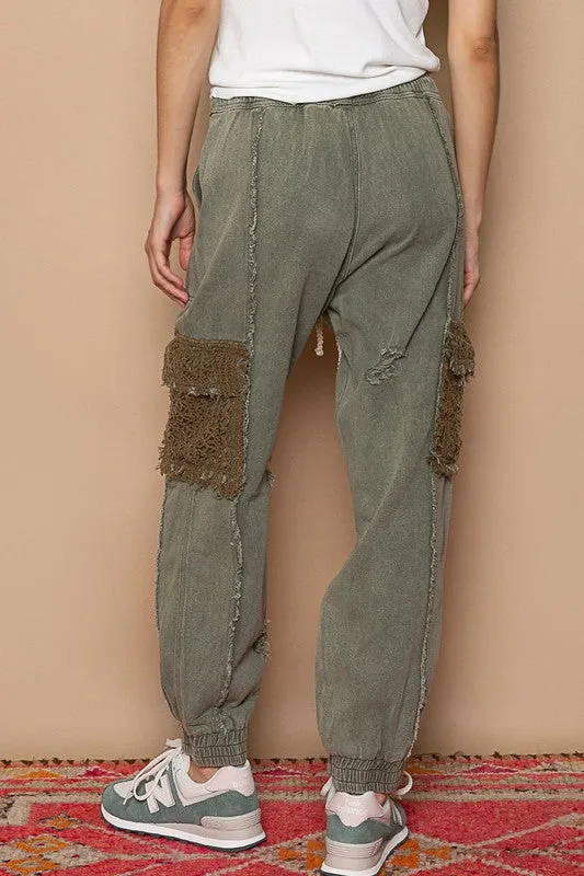 Tie waistband cargo pockets denim jogger