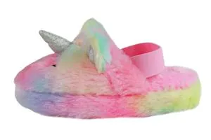 Toddler Girls Faux Fur Scuff with Unicorn Embroidery and 3D Parts