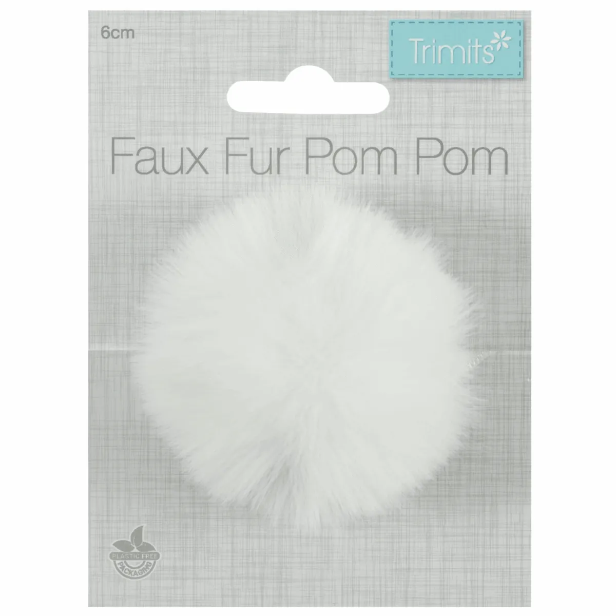 Trimits Faux Fur Super Fluffy Pom Pom - White 6cm (Medium)