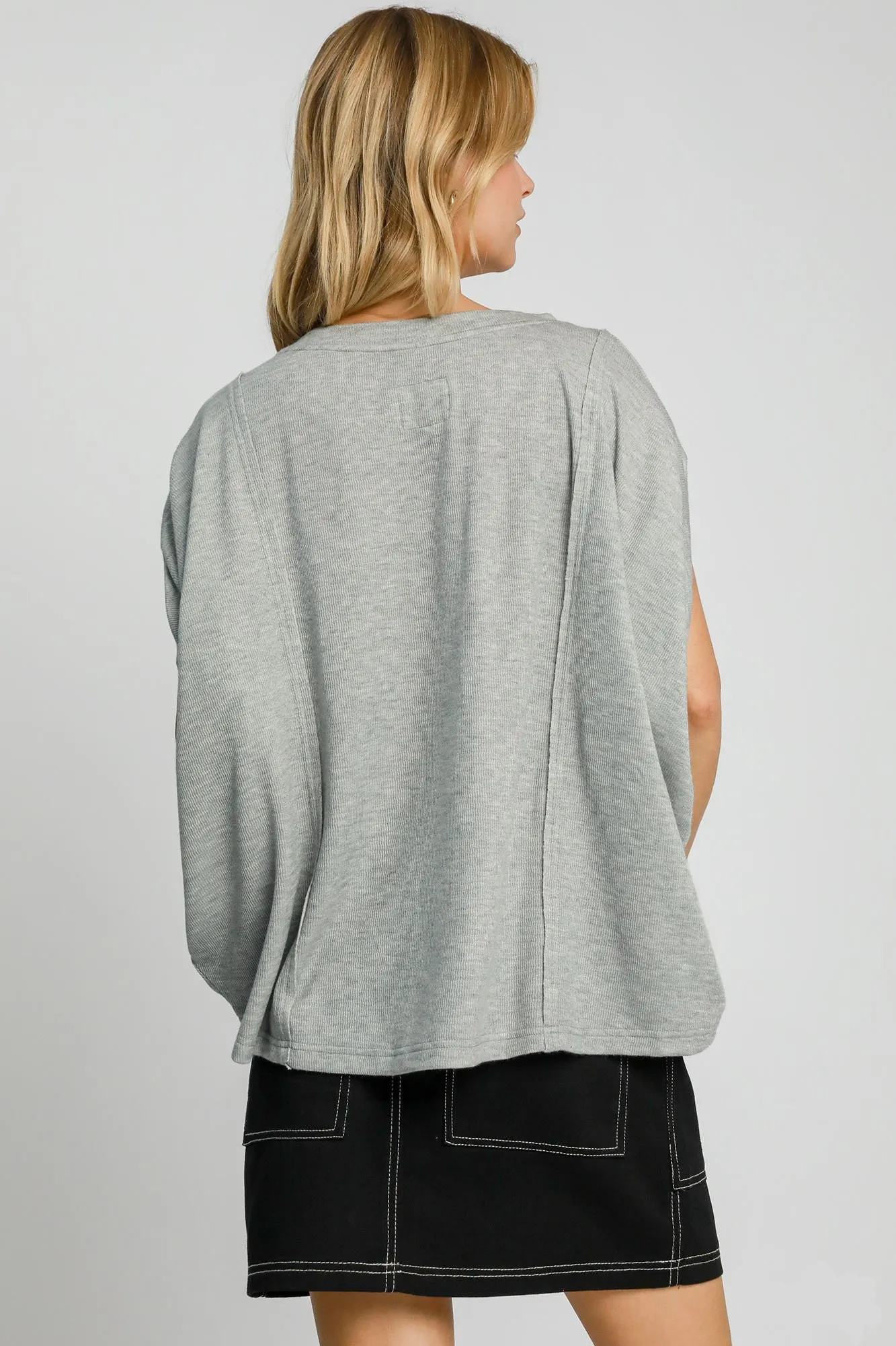 Umgee Exposed Seam Round Neck Batwing Sleeve Knit Top