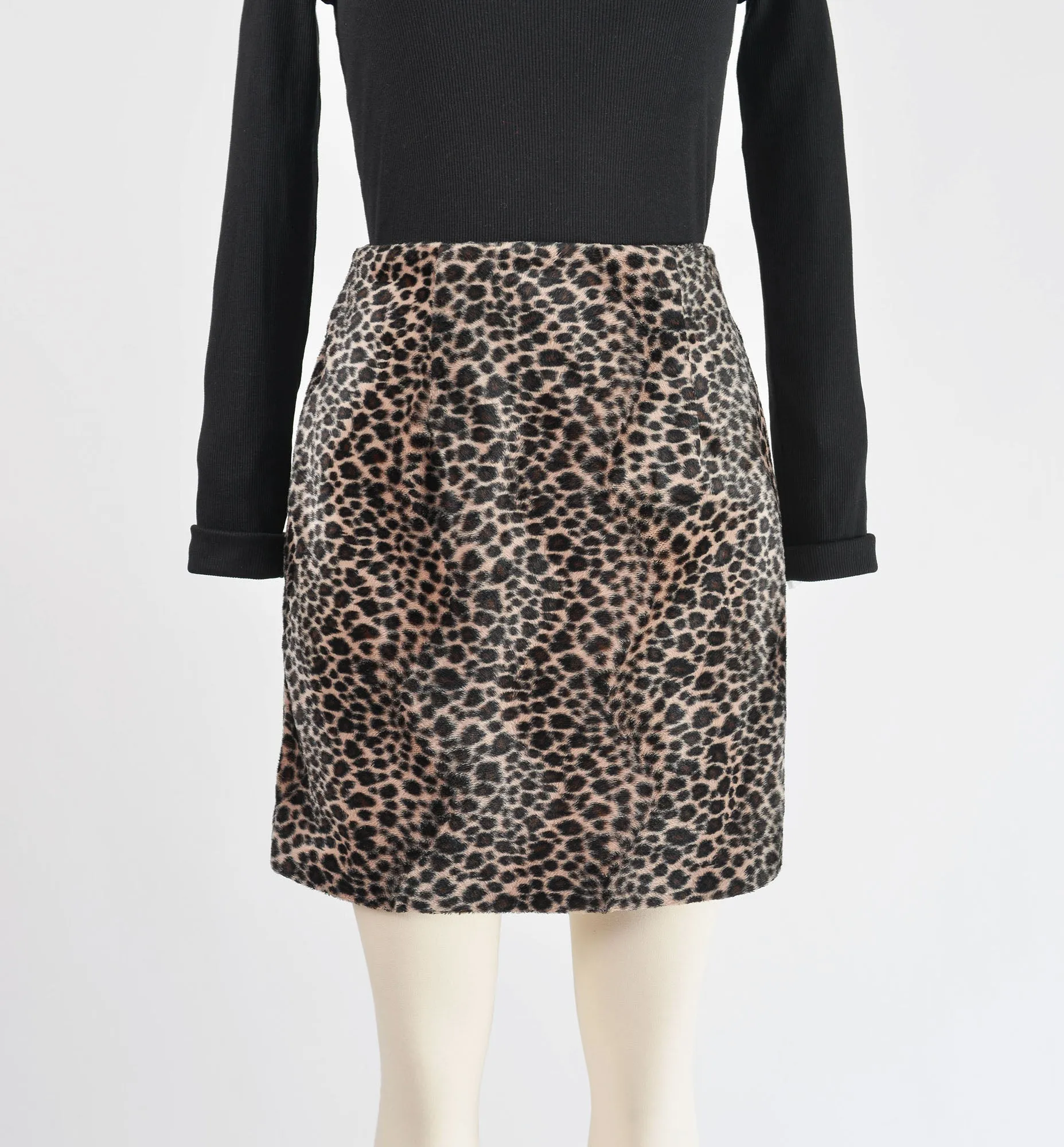 Vintage 90s Leopard Print Faux Fur Mini Skirt size S