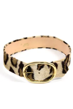 Vintage Leopard Printed Faux Fur Belt w/ Large Gold Buckle