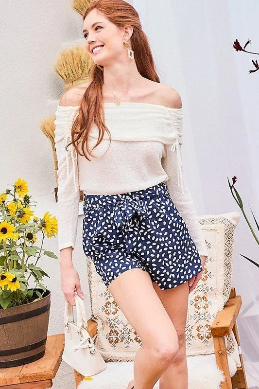 Waist Elastic Band Tie Side Pocket Leopard Shorts