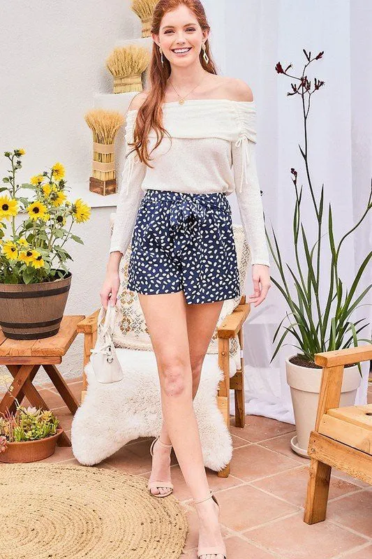 Waist Elastic Band Tie Side Pocket Leopard Shorts