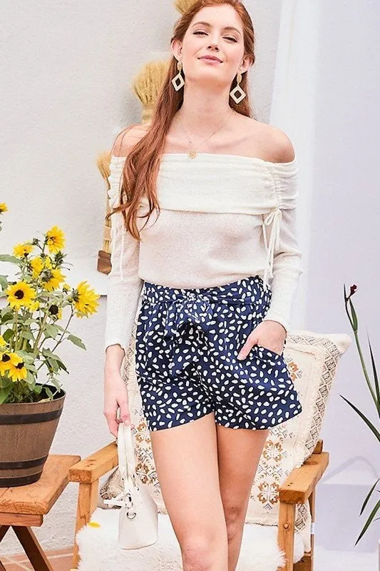 Waist Elastic Band Tie Side Pocket Leopard Shorts