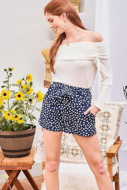 Waist Elastic Band Tie Side Pocket Leopard Shorts