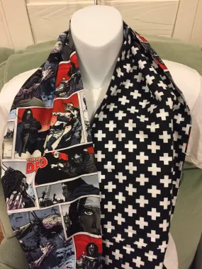 Walking Dead Infinity Scarf - Handmade Flannel Print, Plus Signs, Zombie Apocalypse Fashion