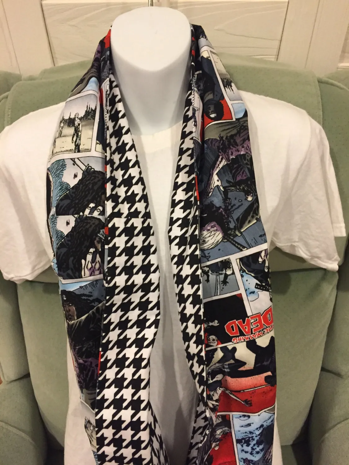 Walking Dead Infinity Scarf - Handmade Flannel Print, Plus Signs, Zombie Apocalypse Fashion