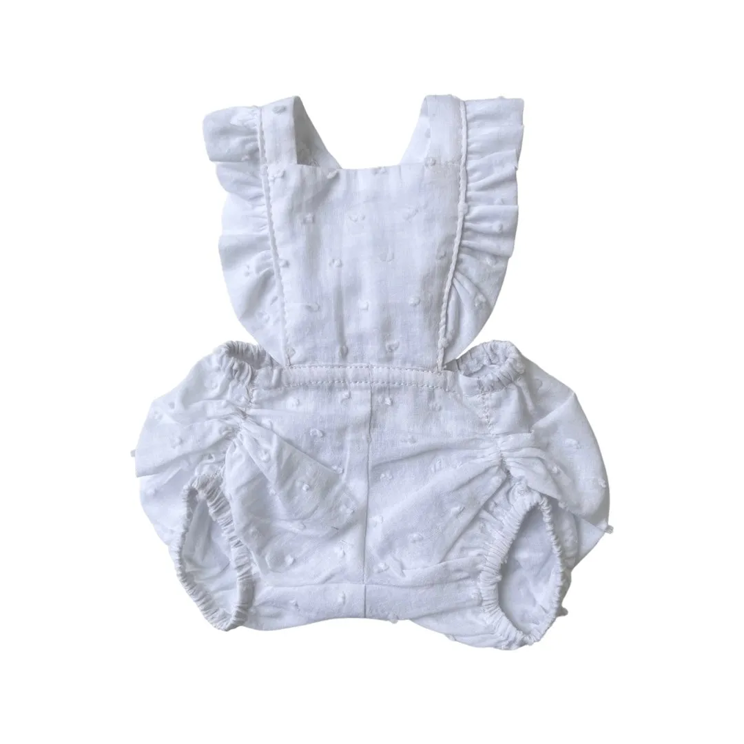 White Dot cotton Pucker Romper