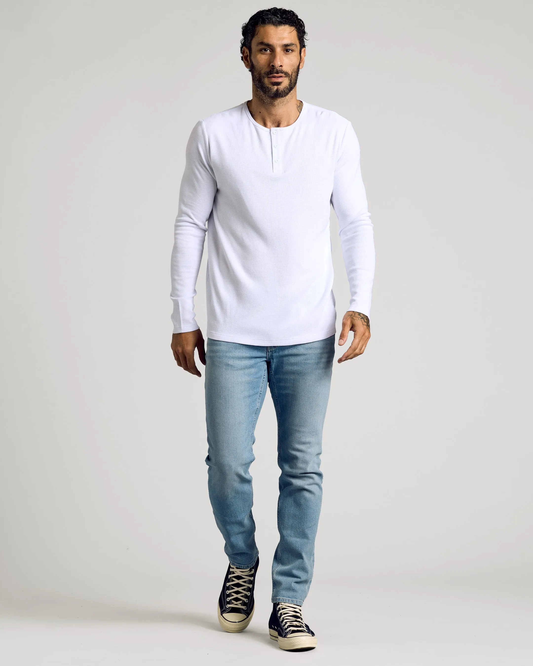 White Waffle Long Sleeve Henley