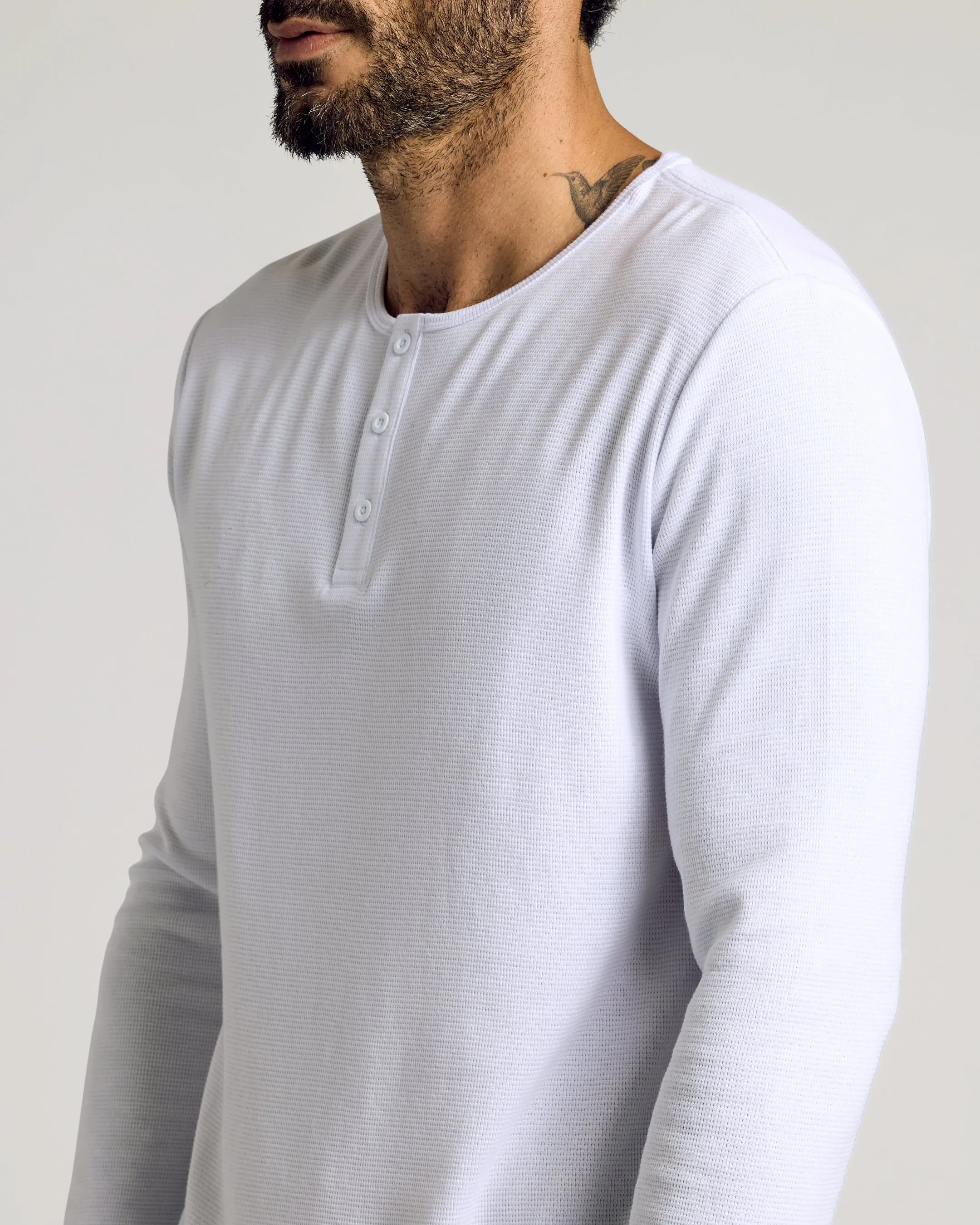 White Waffle Long Sleeve Henley