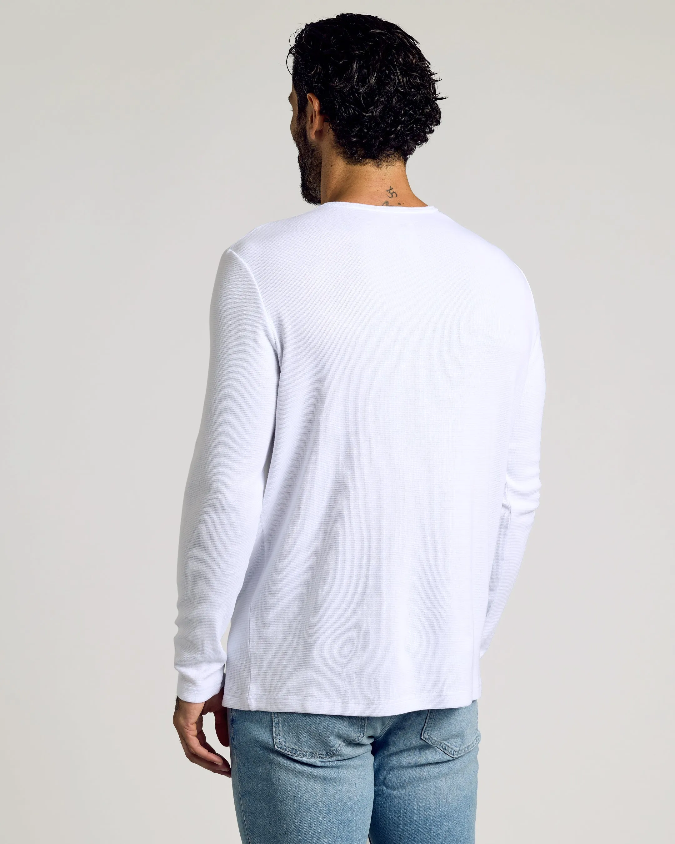 White Waffle Long Sleeve Henley