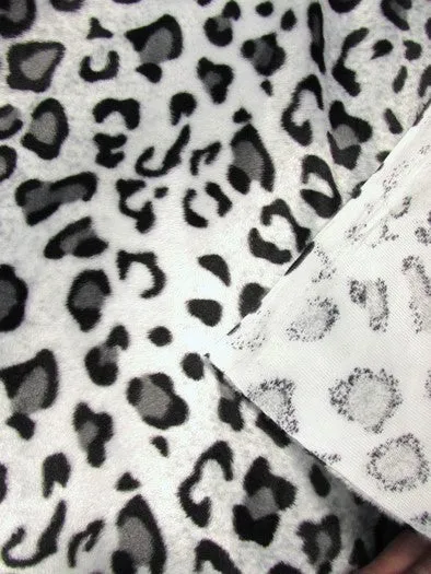 White/Grey Velboa Leopard Animal Short Pile Fabric / By The Roll - 25 Yards