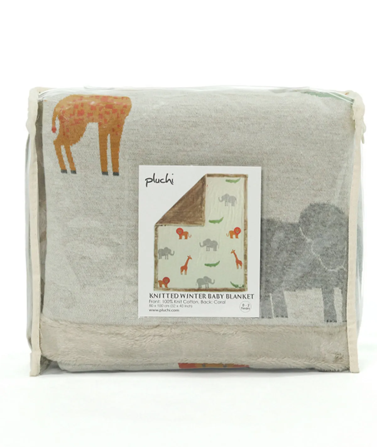 Wild Safari Natural & Multi Color Knitted Blanket with Faux Fur Back for Babies