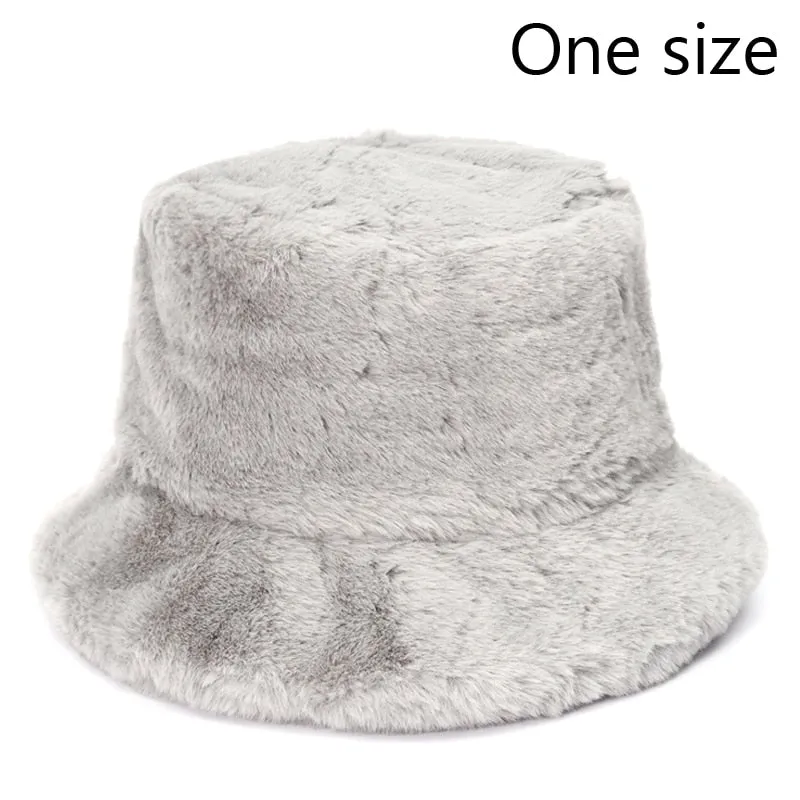 Winter Cow Leopard Faux Fur Fluffy Bucket Hats