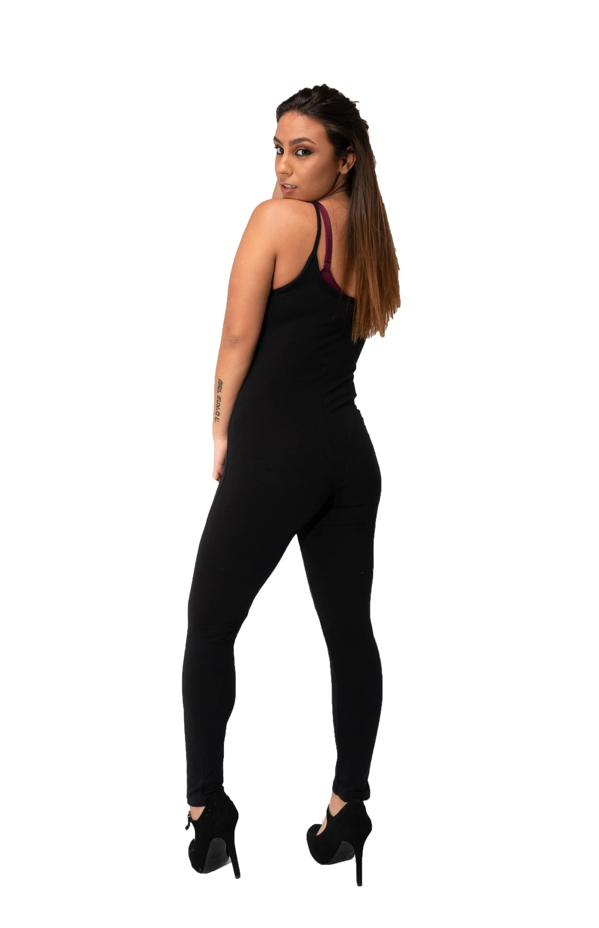 Women's Black Bodysuit One Piece Sleeveless Bodycon Tight Jumpsuit Romper