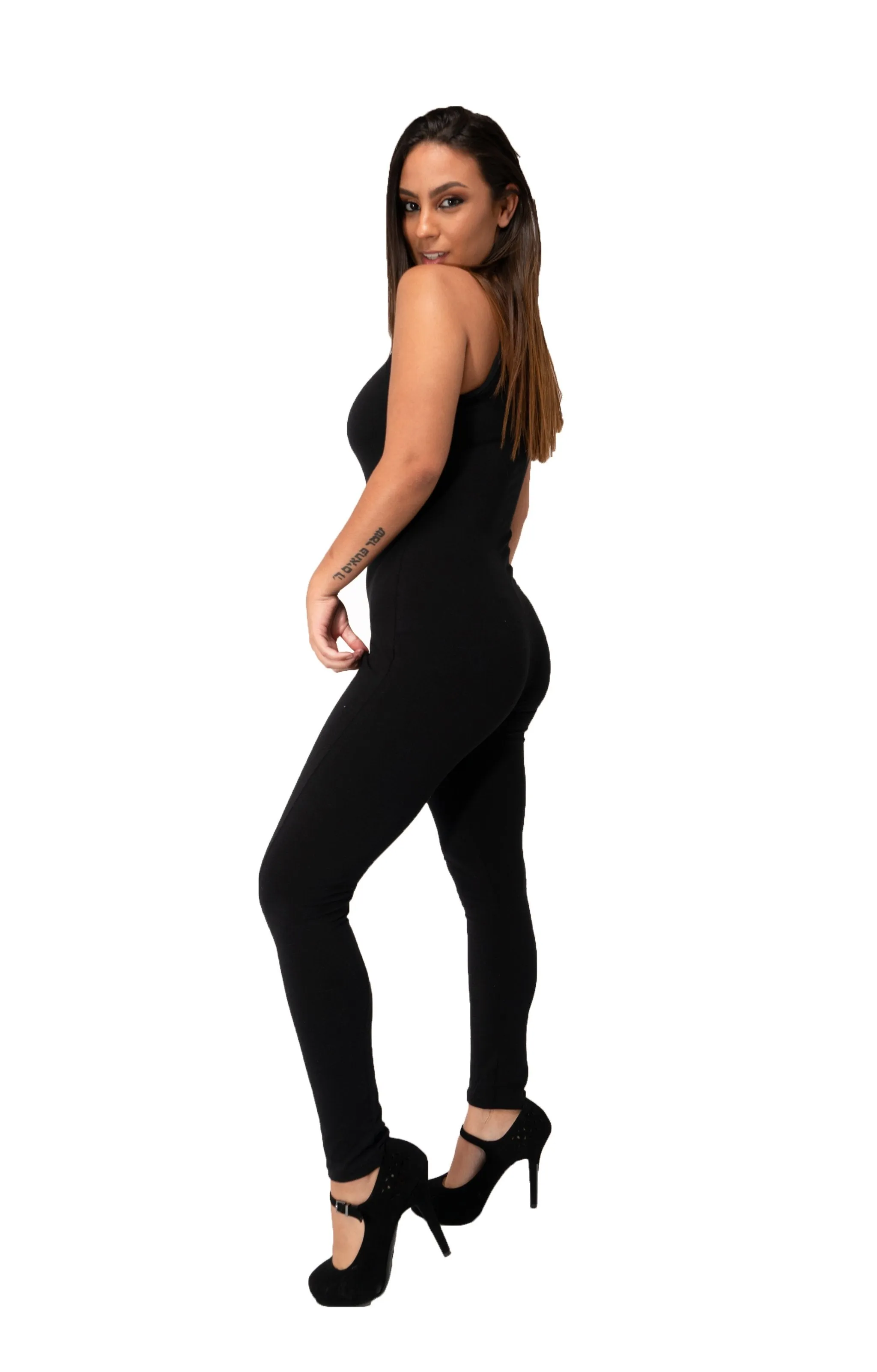 Women's Black Bodysuit One Piece Sleeveless Bodycon Tight Jumpsuit Romper