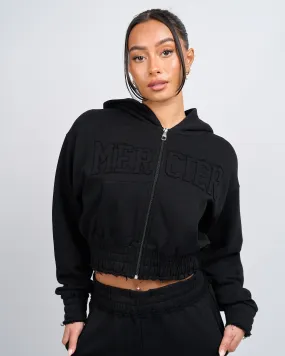 Womens Black Distressed Cropped Hoodie