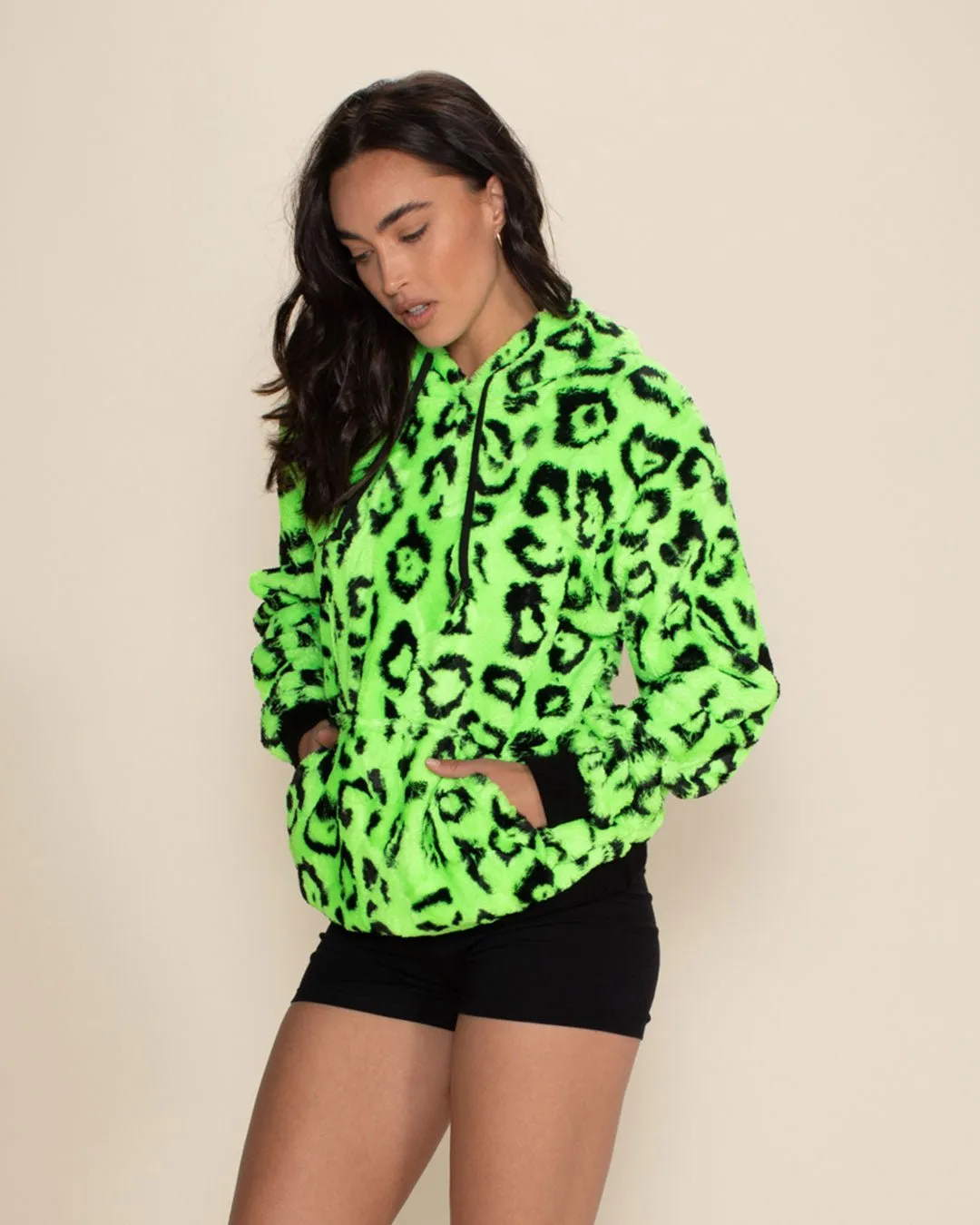 Women's Fur Hoodie | Neon Green Leopard