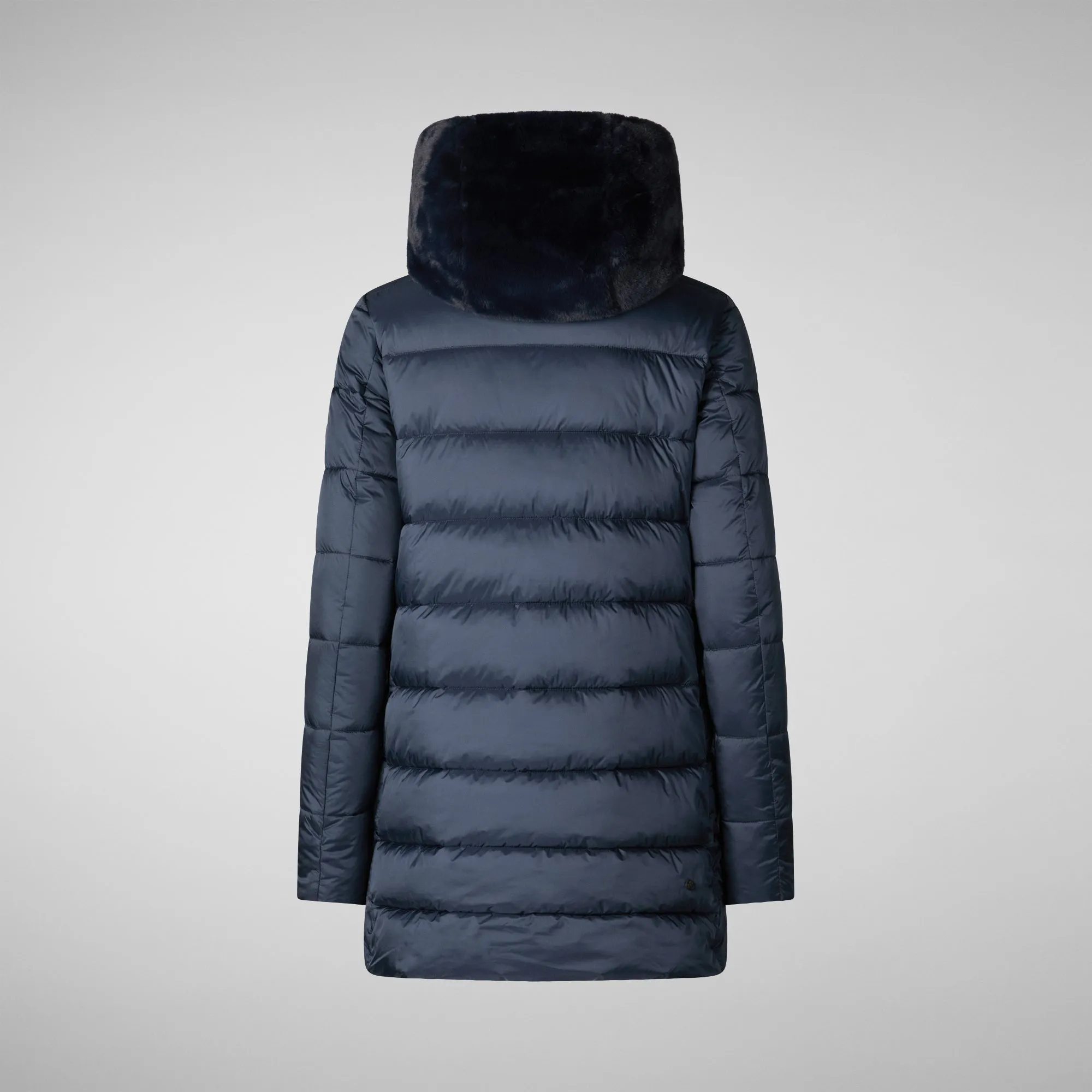 Women's Hooded Animal free Puffer Coat Matilda  with Faux Fur in Night Blue