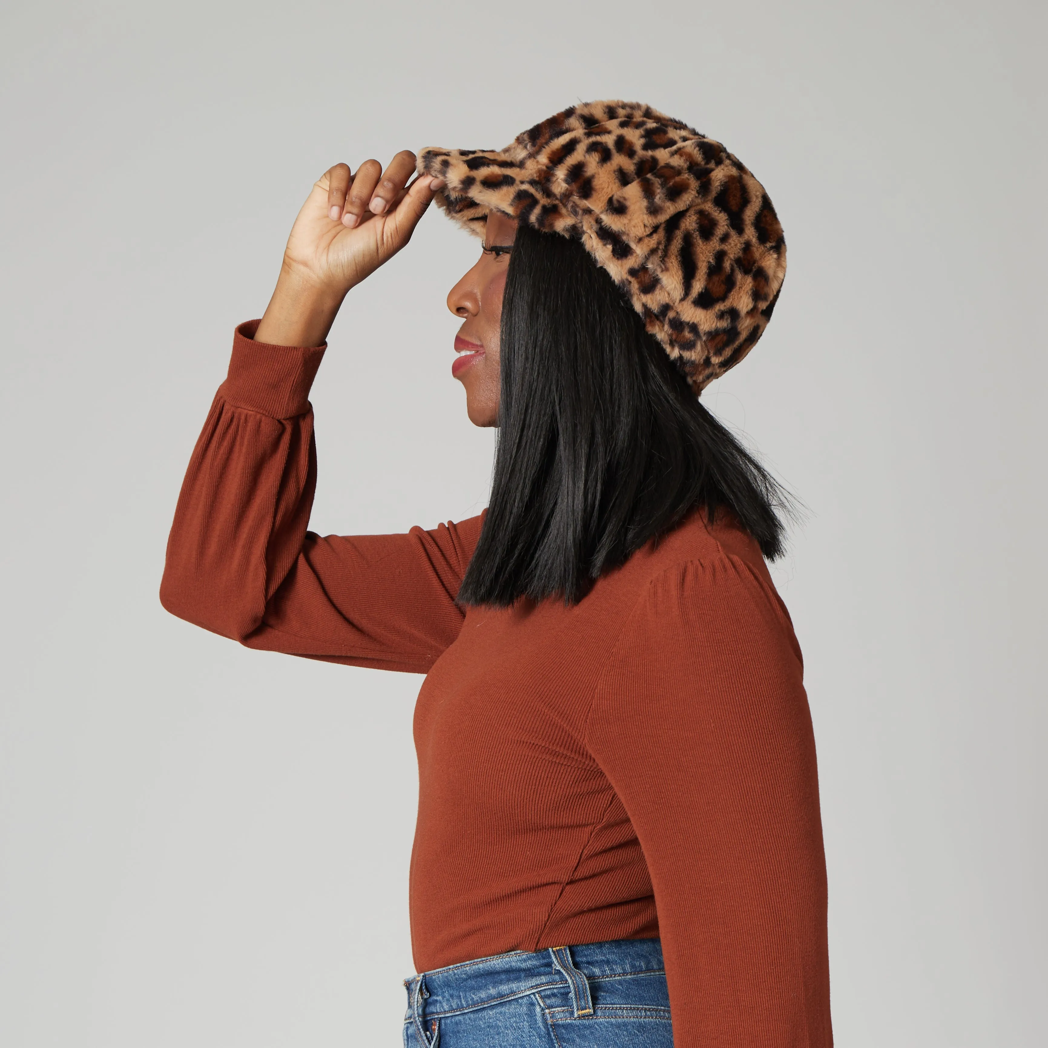 Women's leopard faux fur baker boy